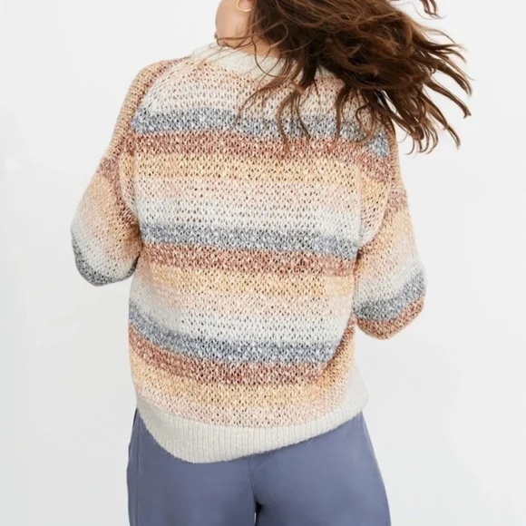 Madewell Baez Pullover Sweater in Rainbow Stripe Alpaca Wool Blend Size XS - Picture 2 of 10